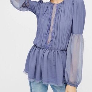 FREE PEOPLE Soul Serene Tiered Blouse Blue, Size S